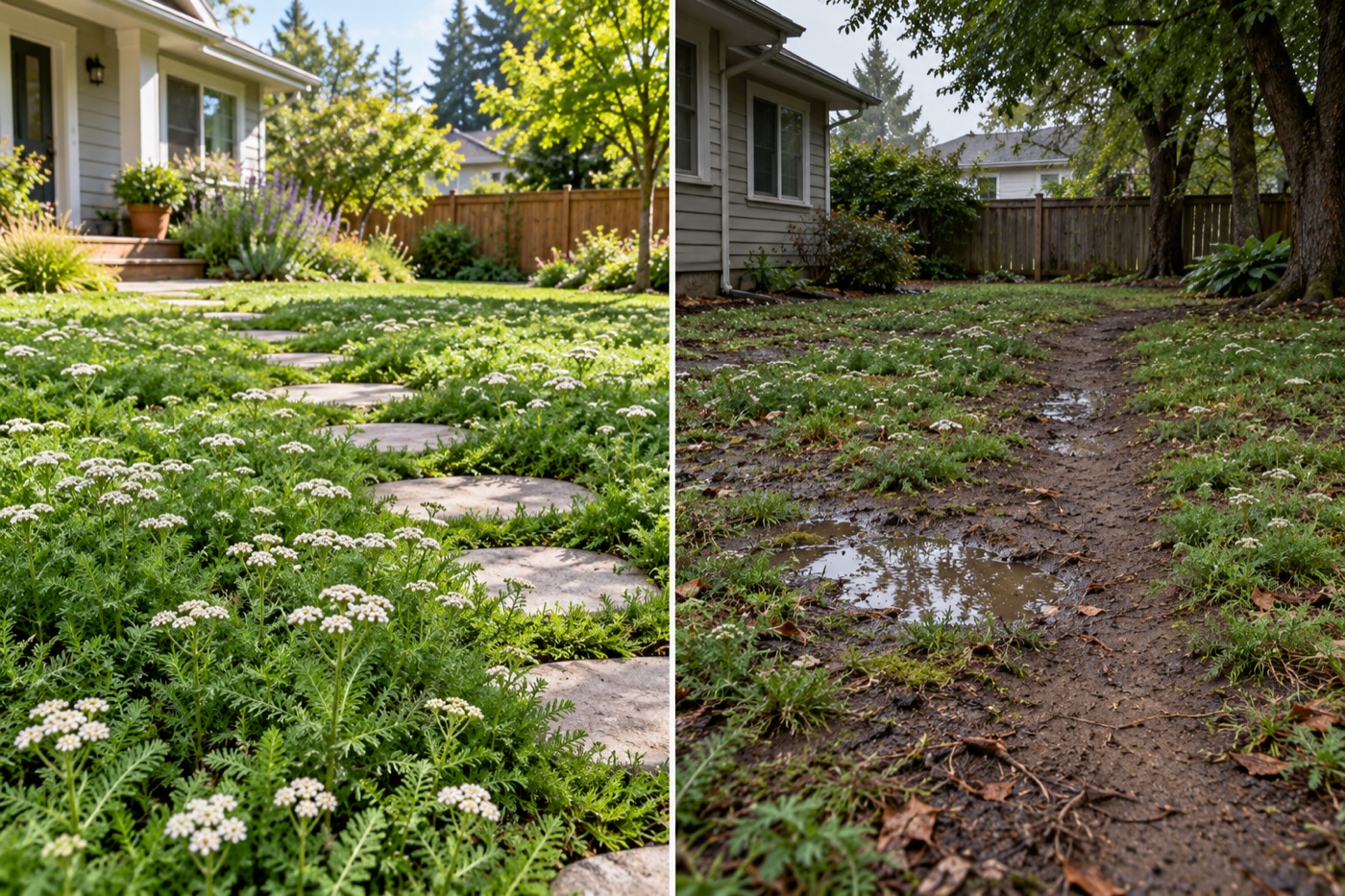 Comparison of a sunny well-drained yarrow lawn site and a wet high-traffic yard