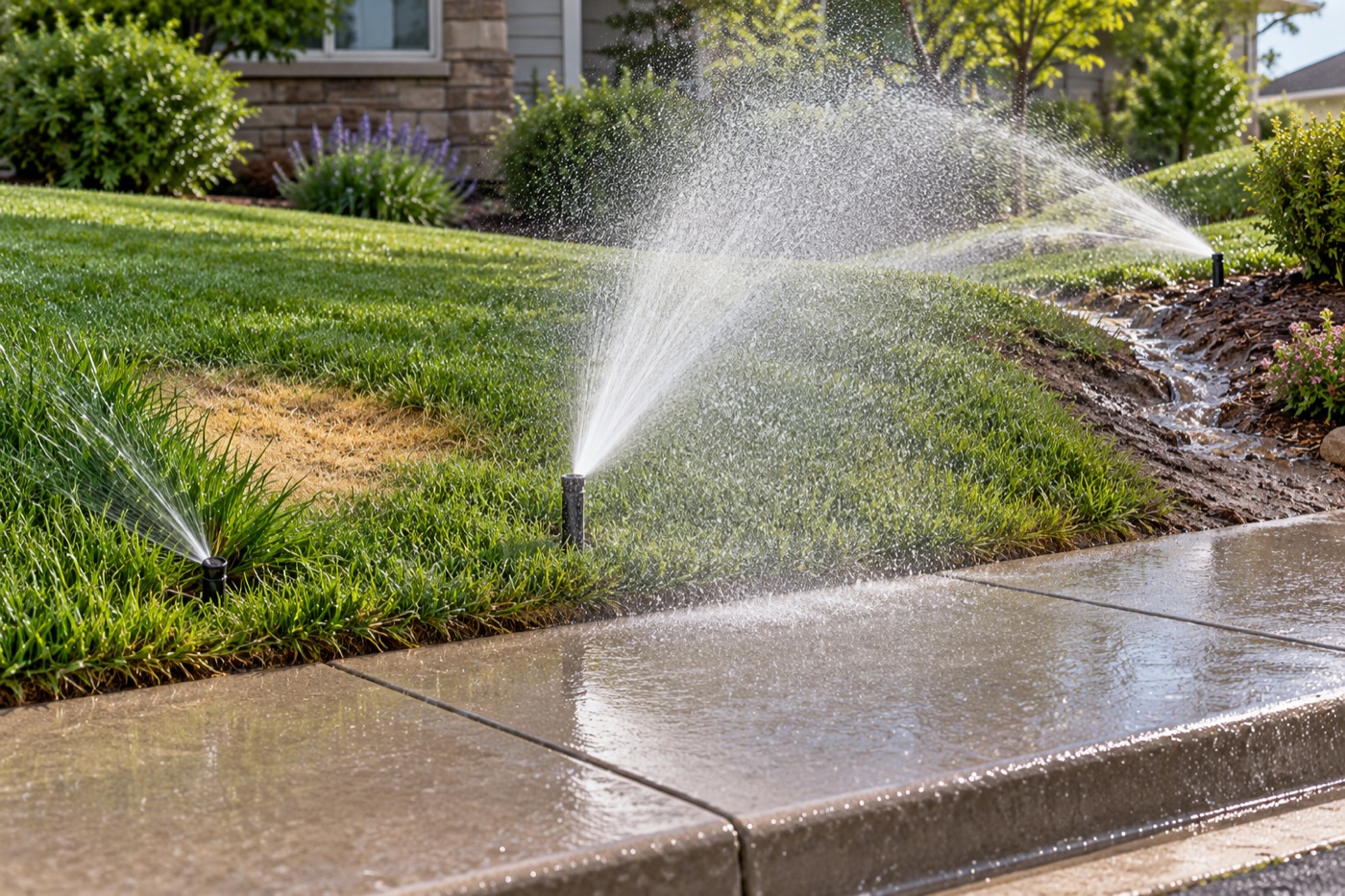Sprinklers showing a blocked spray, high-pressure mist, overspray and runoff